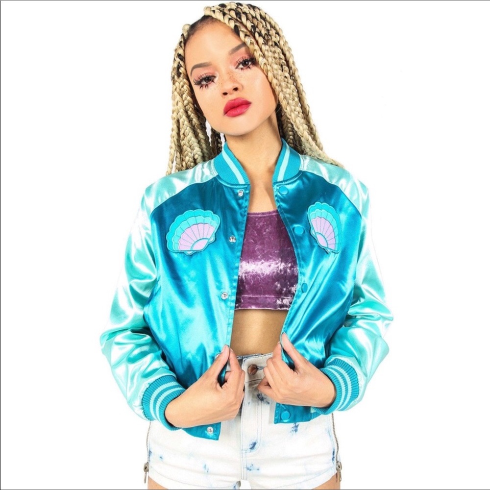 Blue  Jacket Iron Fist Bomber Satin Jacket NEW WITH TAGS